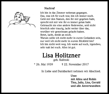 Anzeige von Lisa Holitzner von Kölner Stadt-Anzeiger / Kölnische Rundschau / Express