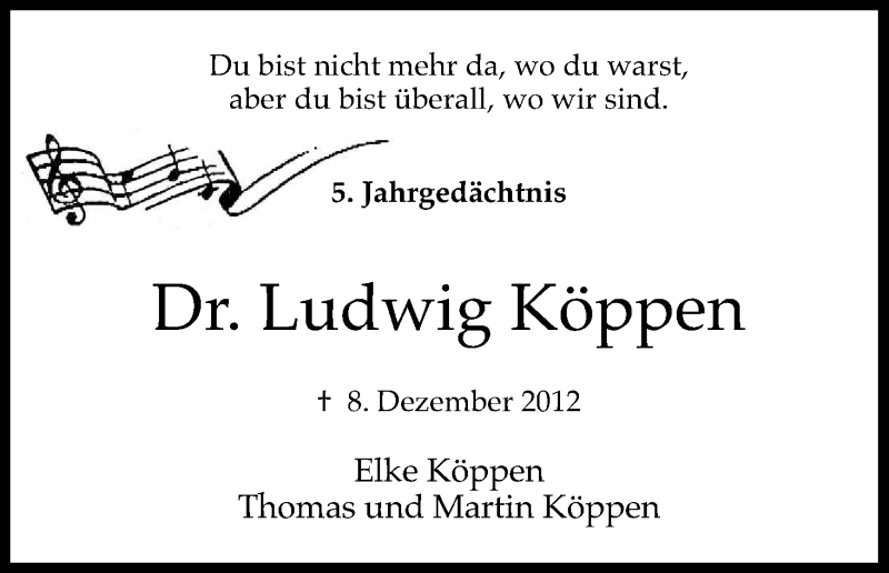  Traueranzeige für Ludwig Köppen vom 09.12.2017 aus Kölner Stadt-Anzeiger / Kölnische Rundschau / Express