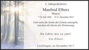 Anzeige von Manfred Elbers von Kölner Stadt-Anzeiger / Kölnische Rundschau / Express