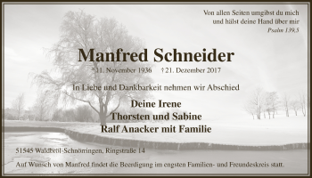 Anzeige von Manfred Schneider von  Lokalanzeiger 