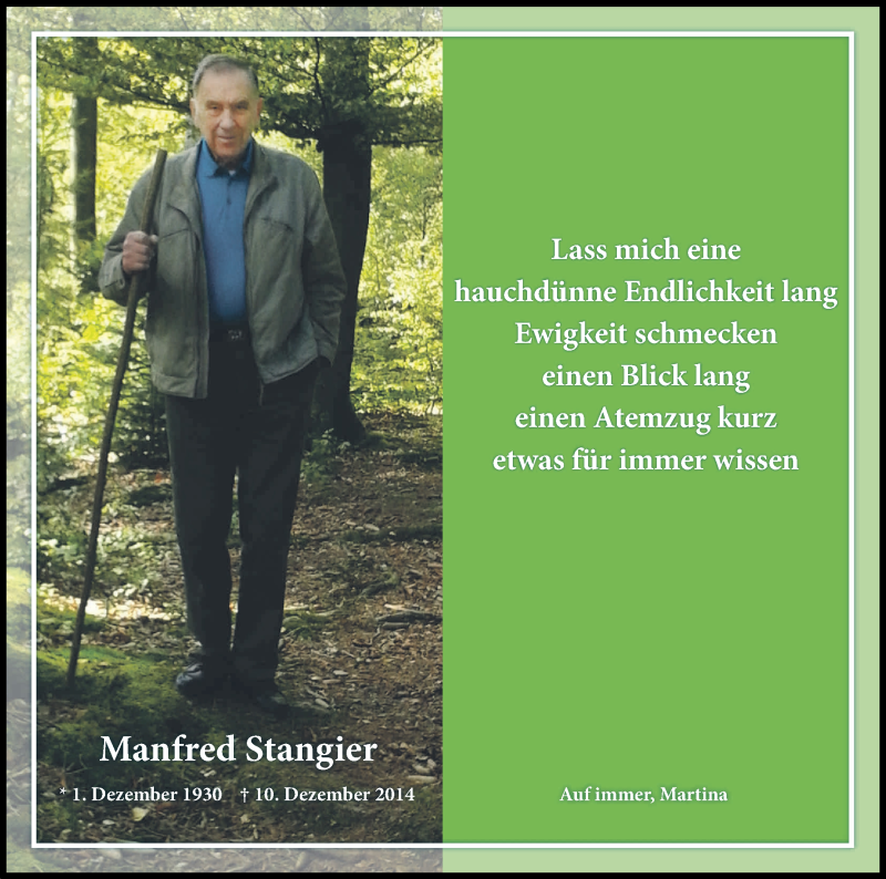  Traueranzeige für Manfred Stangier vom 09.12.2017 aus Kölner Stadt-Anzeiger / Kölnische Rundschau / Express