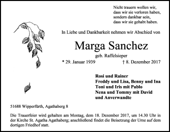 Anzeige von Marga Sanchez von Kölner Stadt-Anzeiger / Kölnische Rundschau / Express