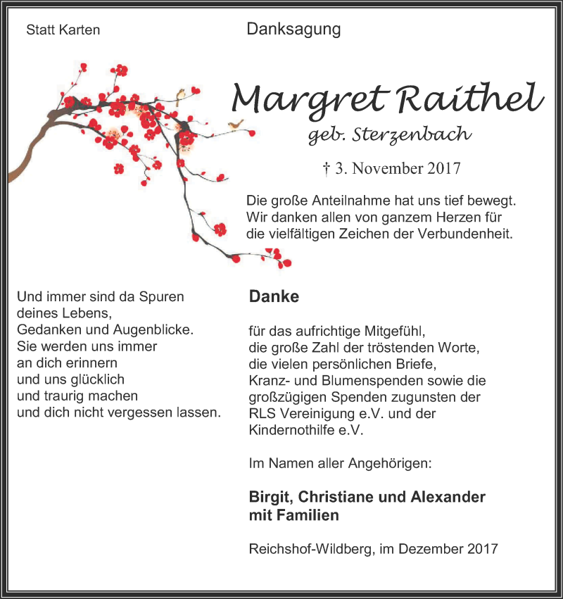  Traueranzeige für Margret Raithel vom 16.12.2017 aus Kölner Stadt-Anzeiger / Kölnische Rundschau / Express