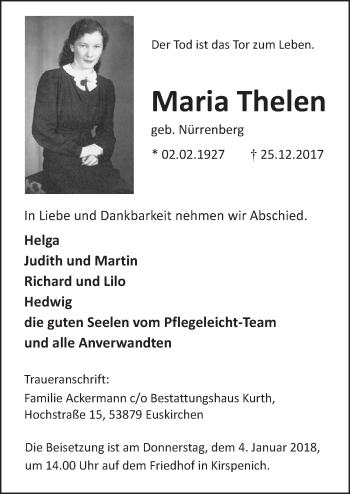 Anzeige von Maria Thelen von  Blickpunkt Euskirchen 