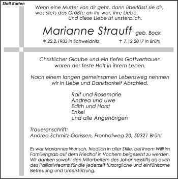 Anzeige von Marianne Strauff von  Schlossbote/Werbekurier 