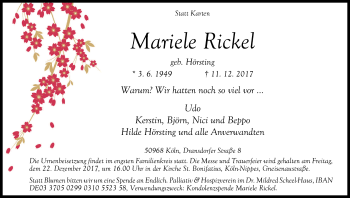 Anzeige von Mariele Rickel von Kölner Stadt-Anzeiger / Kölnische Rundschau / Express