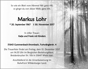 Anzeige von Markus Lohr von  Anzeigen Echo 