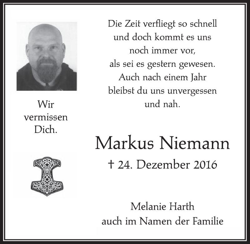  Traueranzeige für Markus Niemann vom 20.12.2017 aus  Werbepost 
