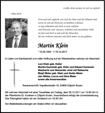 Anzeige von Martin Klein von Kölner Stadt-Anzeiger / Kölnische Rundschau / Express