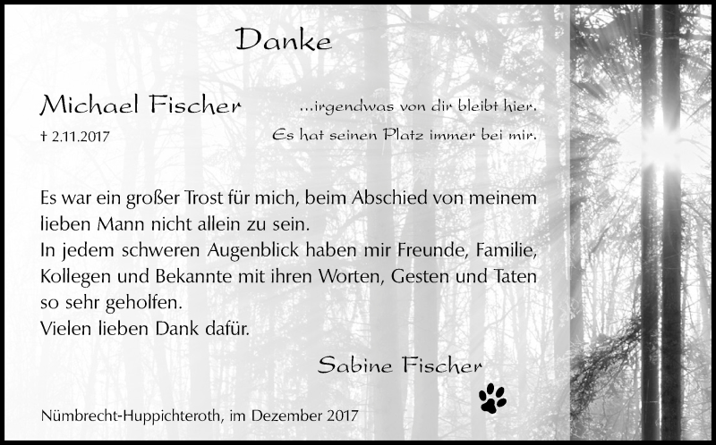  Traueranzeige für Michael Fischer vom 06.12.2017 aus  Lokalanzeiger 