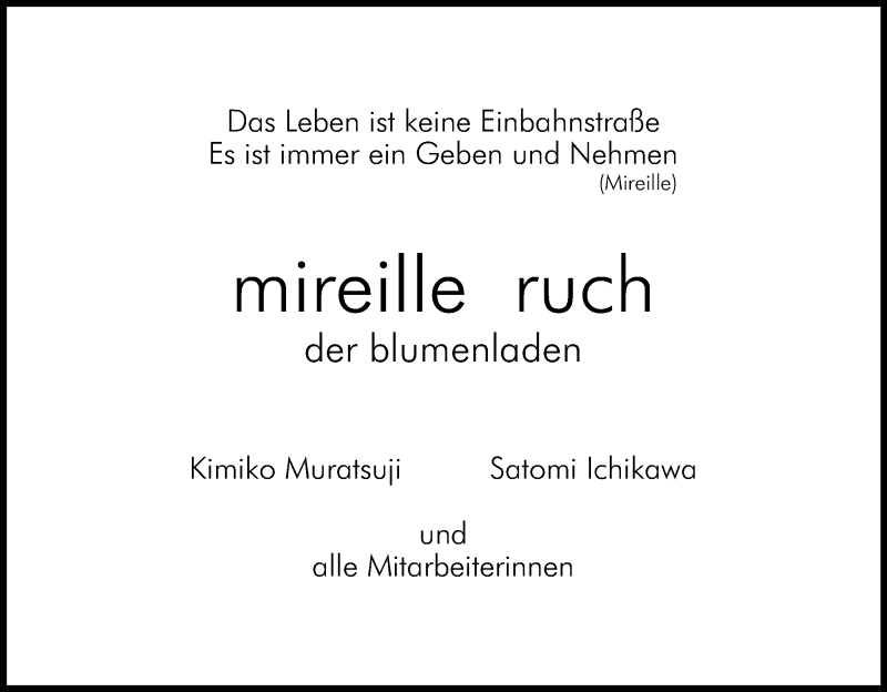  Traueranzeige für Mireille Ruch vom 09.12.2017 aus Kölner Stadt-Anzeiger / Kölnische Rundschau / Express
