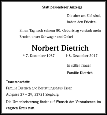Anzeige von Norbert Dietrich von Kölner Stadt-Anzeiger / Kölnische Rundschau / Express