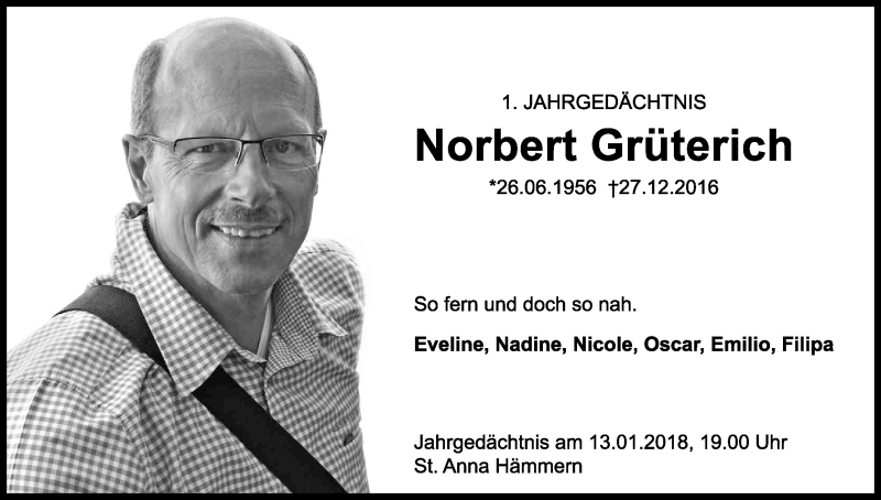  Traueranzeige für Norbert Grüterich vom 23.12.2017 aus Kölner Stadt-Anzeiger / Kölnische Rundschau / Express