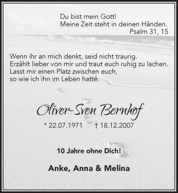 Anzeige von Oliver-Sven Bernhof von  Anzeigen Echo 