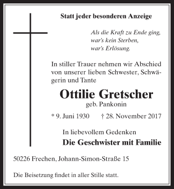 Anzeige von Ottilie Gretscher von  Wochenende 