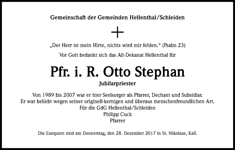  Traueranzeige für Otto Stephan vom 27.12.2017 aus Kölner Stadt-Anzeiger / Kölnische Rundschau / Express