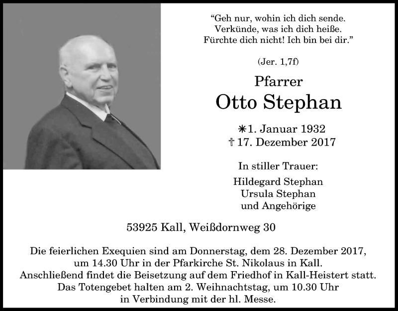  Traueranzeige für Otto Stephan vom 20.12.2017 aus Kölner Stadt-Anzeiger / Kölnische Rundschau / Express