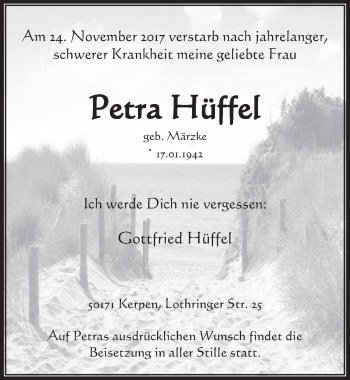 Anzeige von Petra Hüffel von  Werbepost 