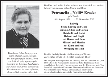 Anzeige von Petronella Kraska von  Sonntags-Post 