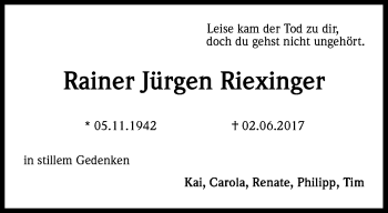 Anzeige von Rainer Jürgen Riexinger von Kölner Stadt-Anzeiger / Kölnische Rundschau / Express