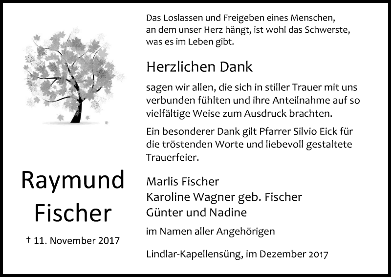  Traueranzeige für Raymund Fischer vom 23.12.2017 aus Kölner Stadt-Anzeiger / Kölnische Rundschau / Express