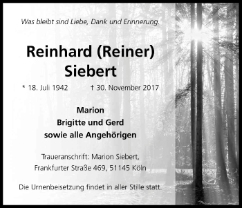 Anzeige von Reinhard Siebert von Kölner Stadt-Anzeiger / Kölnische Rundschau / Express