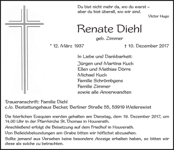 Anzeige von Renate Diehl von  Blickpunkt Euskirchen 