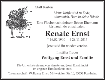Anzeige von Renate Ernst von  Schlossbote/Werbekurier 