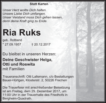 Anzeige von Ria Ruks von  Werbepost 