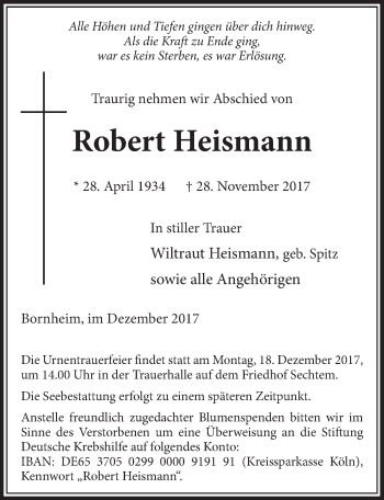 Anzeige von Robert Heismann von  Schlossbote/Werbekurier 