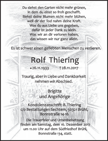 Anzeige von Rolf Thiering von  Schlossbote/Werbekurier 