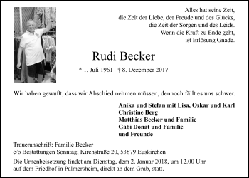 Anzeige von Rudi Becker von  Blickpunkt Euskirchen 