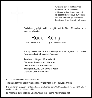 Anzeige von Rudolf König von Kölner Stadt-Anzeiger / Kölnische Rundschau / Express