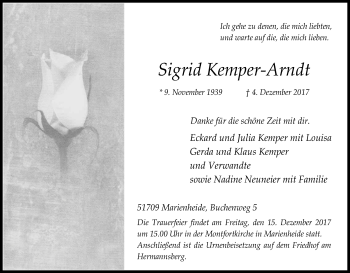 Anzeige von Sigrid Kemper-Arndt von Kölner Stadt-Anzeiger / Kölnische Rundschau / Express