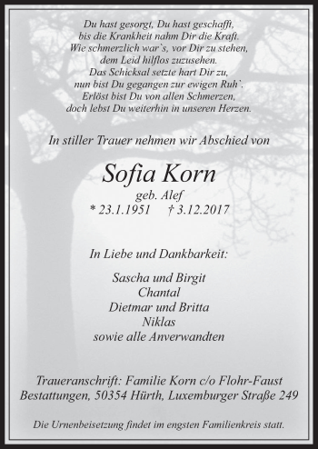 Anzeige von Sofia Korn von  Werbepost 