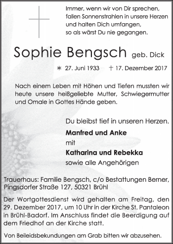 Anzeige von Sophie  Bengsch von  Schlossbote/Werbekurier 