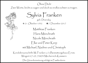 Anzeige von Sylvia Franken von  Schlossbote/Werbekurier 