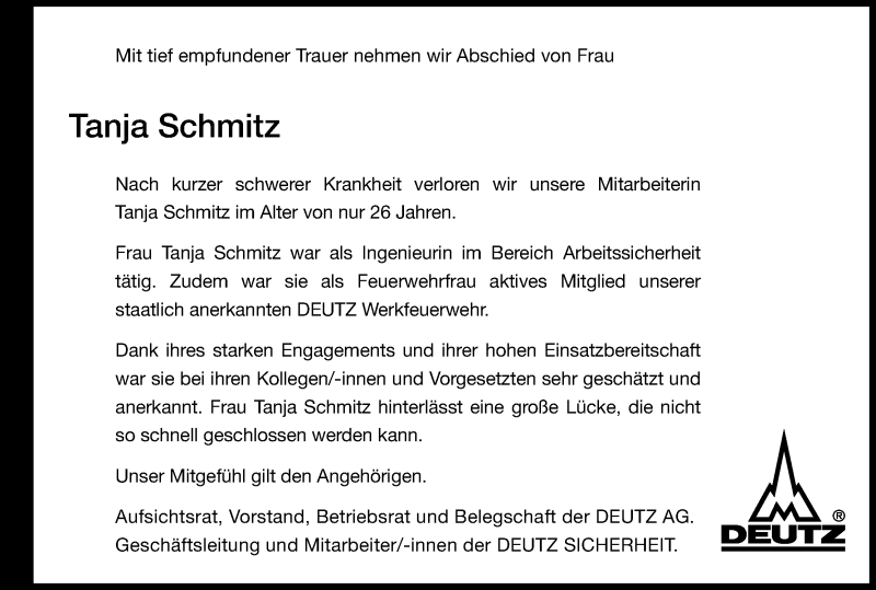  Traueranzeige für Tanja Schmitz vom 16.12.2017 aus Kölner Stadt-Anzeiger / Kölnische Rundschau / Express