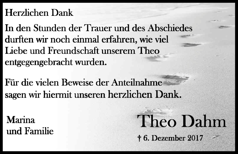  Traueranzeige für Theo Dahm vom 30.12.2017 aus Kölner Stadt-Anzeiger / Kölnische Rundschau / Express