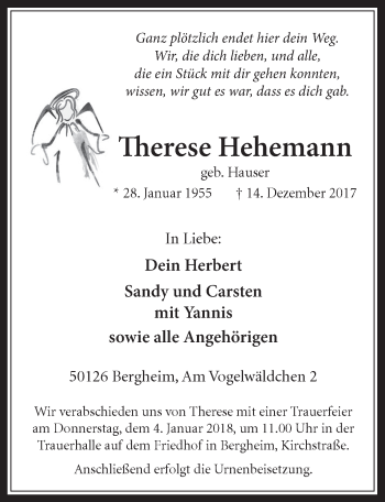 Anzeige von Therese Hehemann von  Werbepost 