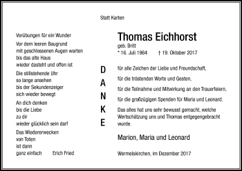 Anzeige von Thomas Eichhorst von Kölner Stadt-Anzeiger / Kölnische Rundschau / Express
