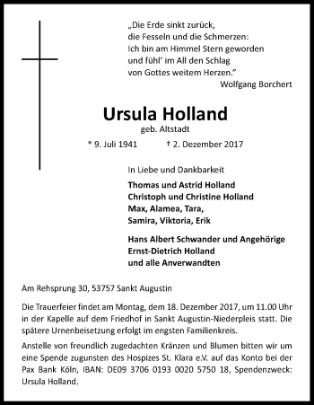 Anzeige von Ursula Holland von Kölner Stadt-Anzeiger / Kölnische Rundschau / Express