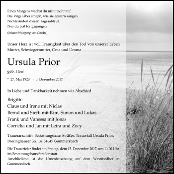 Anzeige von Ursula Prior von  Anzeigen Echo 