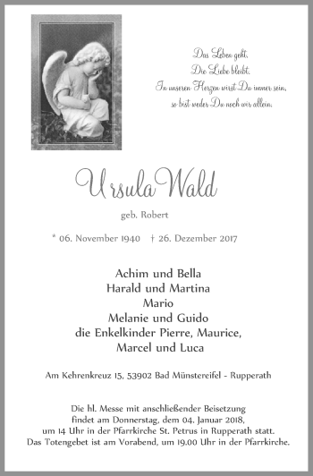 Anzeige von Ursula Wald von  Blickpunkt Euskirchen 