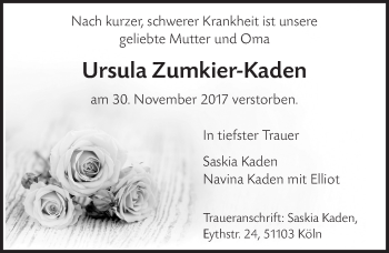 Anzeige von Ursula Zumkier-Kaden von  Extra Blatt 