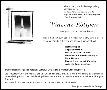 Anzeige von Vinzenz Röttgen von Kölner Stadt-Anzeiger / Kölnische Rundschau / Express