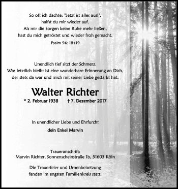Anzeige von Walter Richter von Kölner Stadt-Anzeiger / Kölnische Rundschau / Express