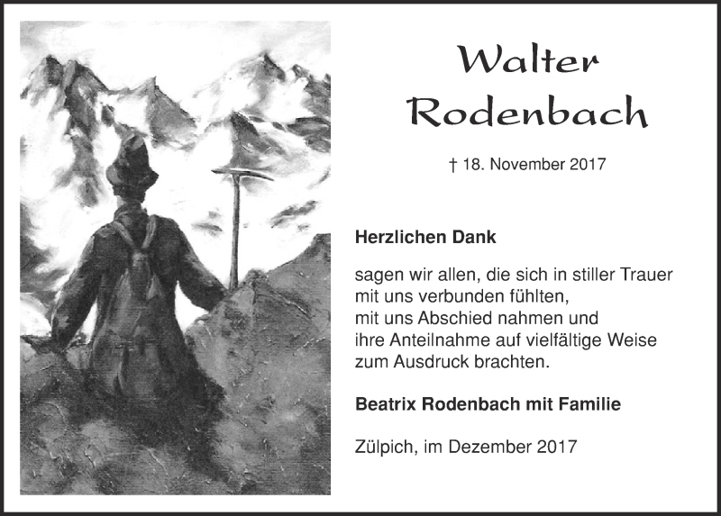  Traueranzeige für Walter Rodenbach vom 09.12.2017 aus  Blickpunkt Euskirchen 