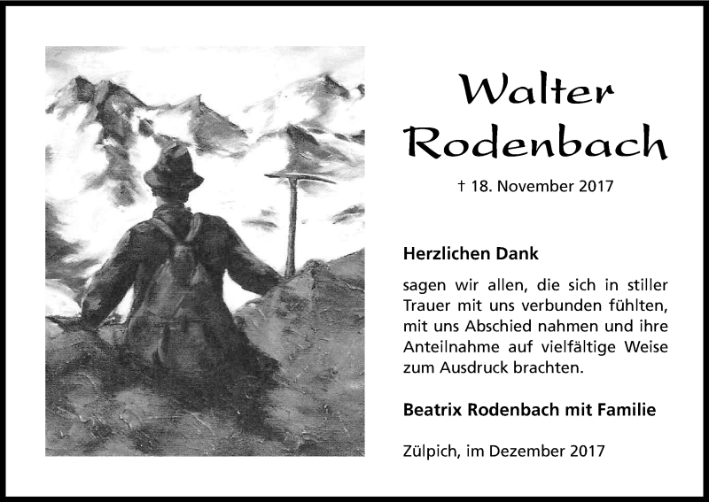  Traueranzeige für Walter Rodenbach vom 08.12.2017 aus Kölner Stadt-Anzeiger / Kölnische Rundschau / Express