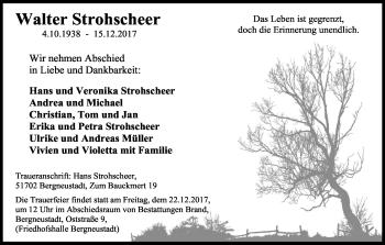 Anzeige von Walter Strohscheer von Kölner Stadt-Anzeiger / Kölnische Rundschau / Express
